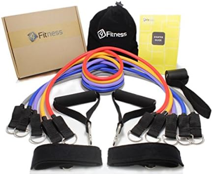 4Fitness Product - Resistance Band Set for Full Body Workout- 12 PCS - Stackable Up to 105 lbs
