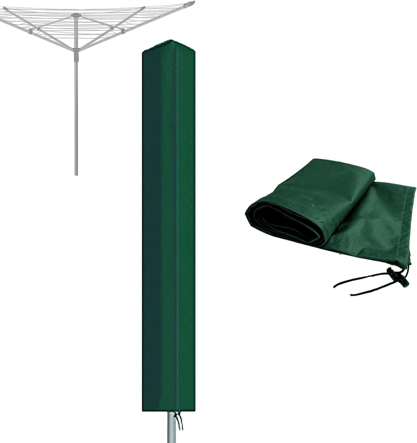RICHIE Rotary Airer Cover Rotary Clothes Line Cover 600D Washing Lines Cover Waterproof with Zip 16x16x180cm Rotary Airer Cover Rotary Dryer Cover Dryer Protective Cover Windproof, Green
