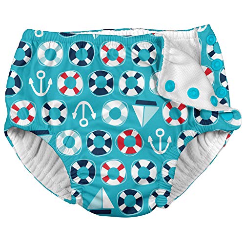 i play. Baby Boys Snap Reusable Absorbent Swimsuit Diaper, Aqua Nautical, 18 Months