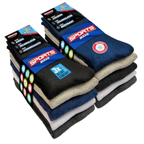 10 Paia Calzini Uomo Sportivi Spugna Running Trekking, Confezione da 10 (EU 39-42, Multicolore)