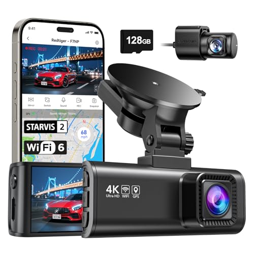 REDTIGER 4K Dashcam para Auto, 5.8GHz Wi-Fi6 GPS, SD 128GB Incluida, STARVIS 2, HDR, Pantalla IPS de 3.18",Gran Angular, Visión Nocturna, Grabación en Bucle, Sensor G, Soporta 512GB MAX(F7NP)