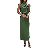 BTFBM Mock Neck Cocktail Dresses for Women Summer | High Waist, Satin Silk, Sleeveless, Ruched, Formal, Prom, Homecoming, Graduation, Maxi Wedding Guest Dress, Fall Outfits 2026