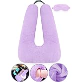 Sexysamba Travel Pillow with Sleep Mask Set Car Pillow Kids Travel Pillow for Sleeping U Shaped Car Seat Pillow Head Neck Body Support for Kids and Adults Road Trip Accessories,Purple