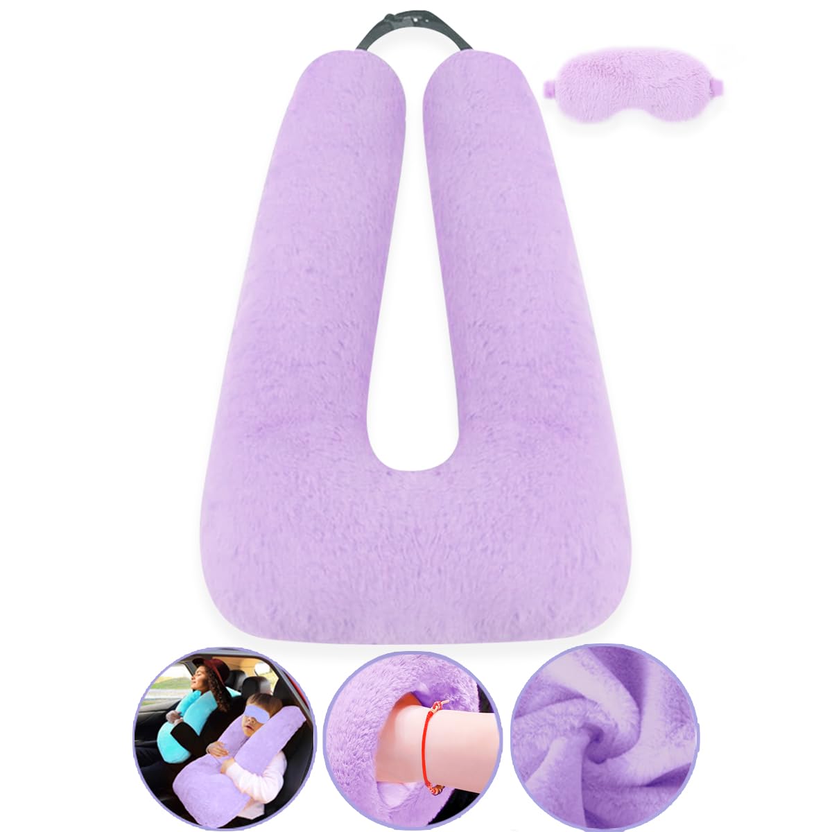 Photo 1 of Sexysamba Travel Pillow with Sleep Mask Set Car Pillow Kids Travel Pillow for Sleeping U Shaped Car Seat Pillow Head Neck Body Support for Kids and Adults Road Trip Accessories,Purple