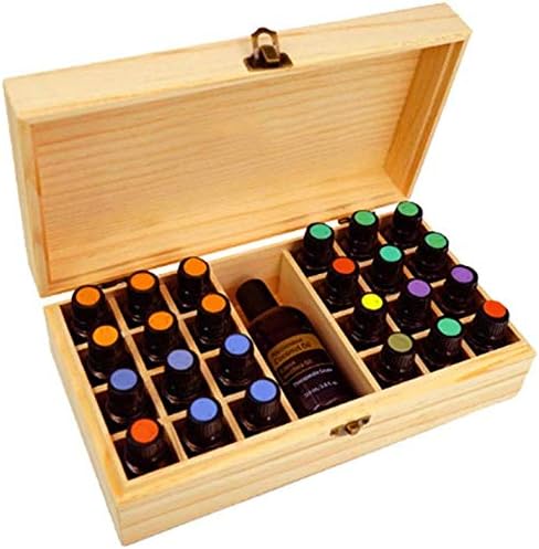 Luckystar4you Essential Oil Storage Box - Portable Solid Wood Storage Holds 5ML 10ml 15ML Total 24 Oils Bottles and 1 Bottle of Foudation Essential Oil