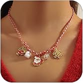 LNNVKRV Christmas Necklace for Women Adjustable Colorful Cord Chain Santa Claus Snowman Snowflake Pendant Necklace Christmas Costume Accessory Jewelry for Women