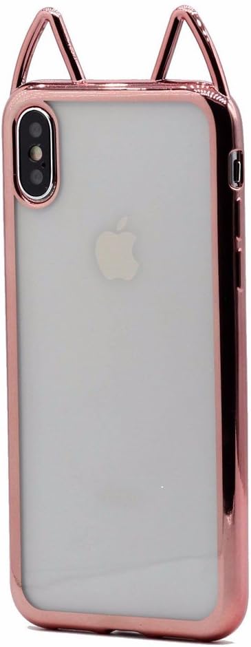 Keyihan iPhone 8 Plus Case iPhone 7 Plus Cover 5.5" Cute Cat Ear Design Electroplate Chromed Edge Transparent Soft TPU Silicone Bumper Shockproof for Girls Women Boys (Rose Gold)