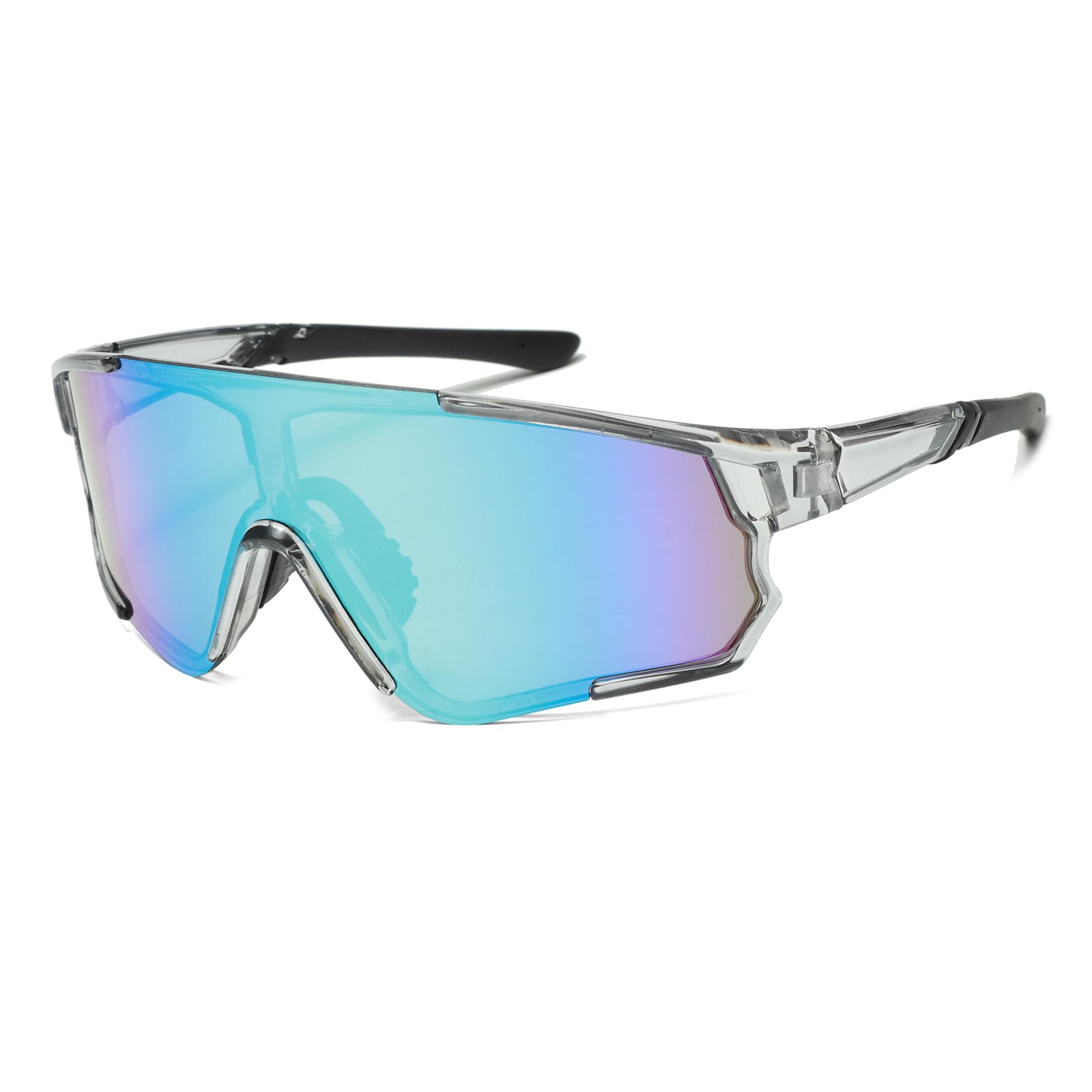 Long Keeper Cycling Sports Sunglasses for Men Women Mountain Bike Glasses Baseball Running Fishing Hiking Glasses (ClearGreyFrameBlueLens)