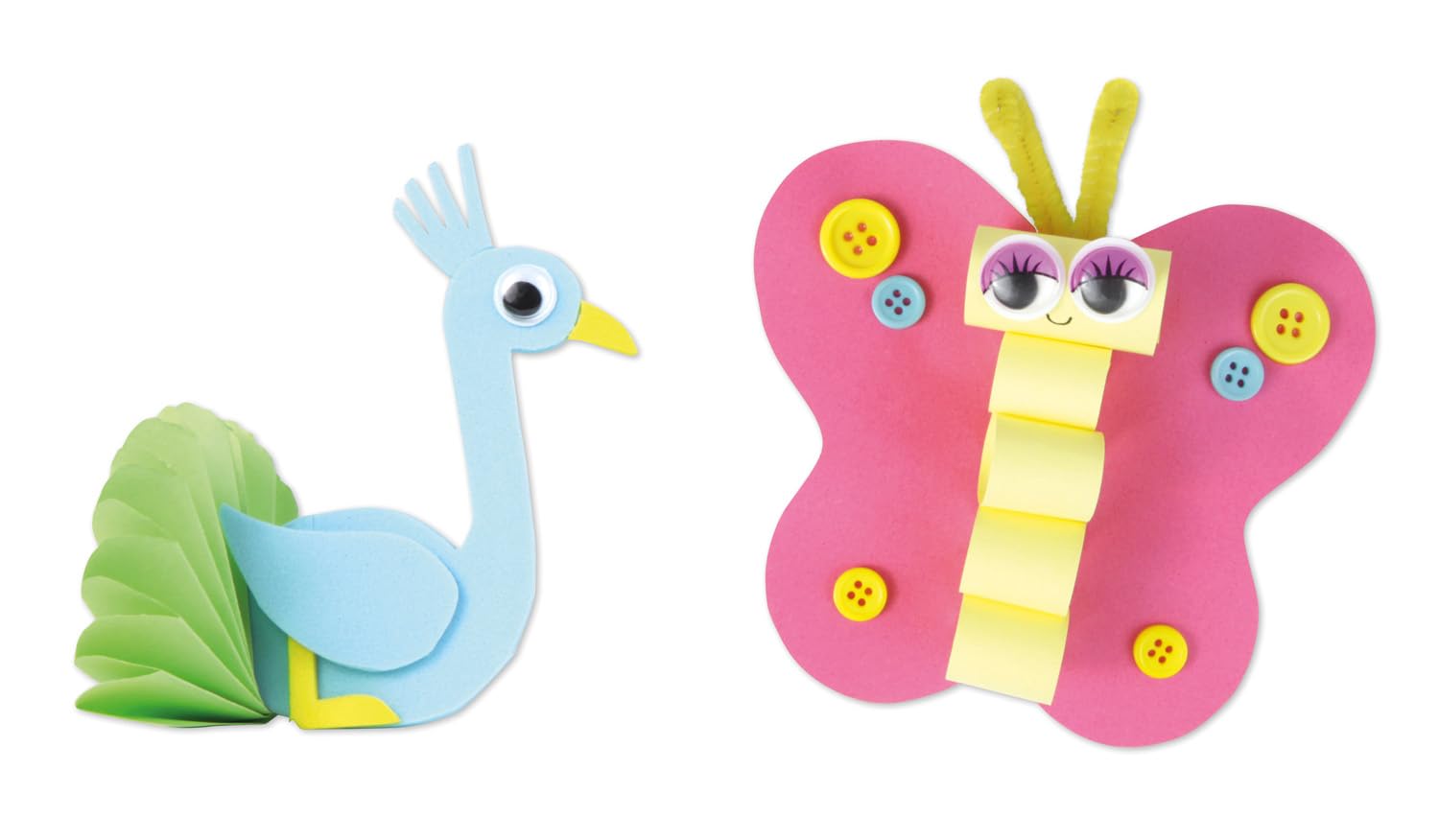 Lena Bastelkoffer mit 400 Teilen, Bastelset bestehend aus Papier, Moosgummi, Pfeifenreiniger, Strasssteine, Wackelaugen, Pompons und Knöpfe, Pink & Lila, geeignet für Kinder ab 5 Jahren 7