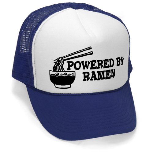 POWERED BY RAMEN - funny joke party gag Mesh Trucker Cap Hat, Navy