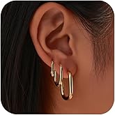 3 Pairs Gold Hoop Earrings Set for Women, 14K Gold Plated Hoop Stackable Earrings, Hypoallergenic Trendy Gold Earrings for Women