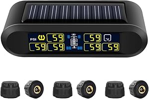 B-Qtech Tire Pressure Monitoring System RV Solar Wireless TPMS High Brightness for Trailer Travel Motorhome(0~199PSI) with 6 Sensors, 5 Alarm Modes Tire Pressure Monitor Real-time Alarm System