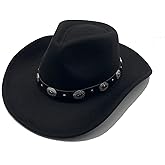 Classic Western Cowboy Hat Cowgirl Hat Unisex Men's & Women's Wide Brim Felt Fedora Hat Flat Top with Buckle Belt