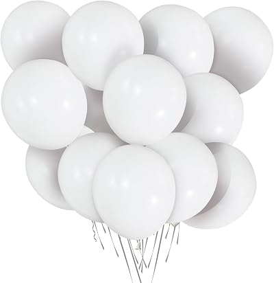 ASIYUHY White Balloons 100 Pack 12 Inch Latex with 2 Ribbon Rolls