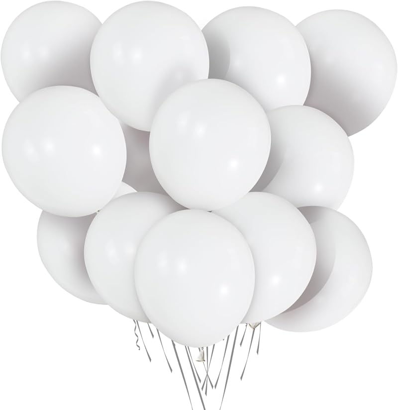 ASIYUHY White Balloons 100 Pack 12 Inch Latex with 2 Ribbon Rolls