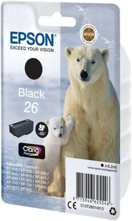 Epson 26 Polar Bear Black Genuine Claria Premium Ink Cartridge T2601