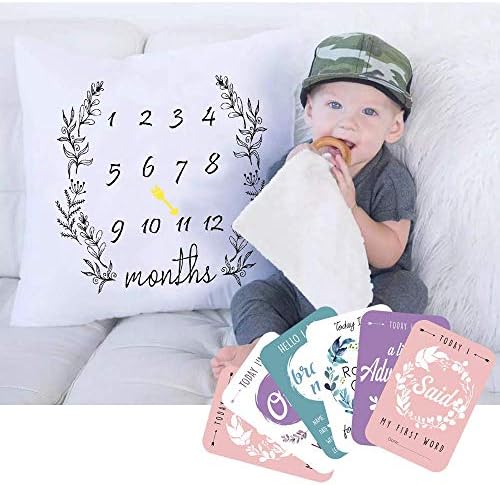 Baby Milestone Monthly Pillowcase | Buy 1 Get 6 Baby Milestone Cards | Baby Shower | New Baby Gift | Unisex | Gen Neutral Colours Pillowcase | Babies First Year Cards| Newborn Baby Gift