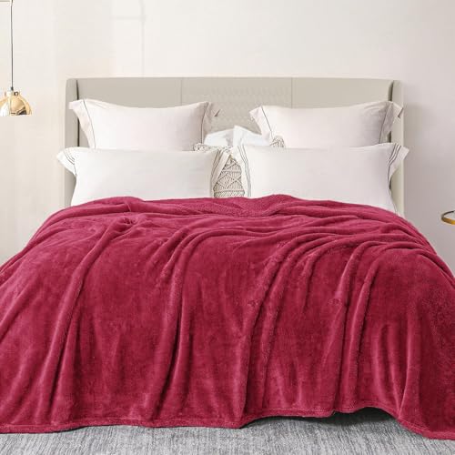Exclusivo Mezcla Plush Fuzzy Fleece Bed Blanket Double Size 230x168 CM, Super Soft, Fluffy and Warm Blankets, Suitable for All Season Use, Burgundy