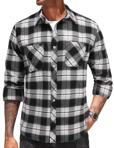 COOFANDY Men's Flannel Plaid Shirts Long Sleeve Casual Button Down Shirt with Pockets at Amazon