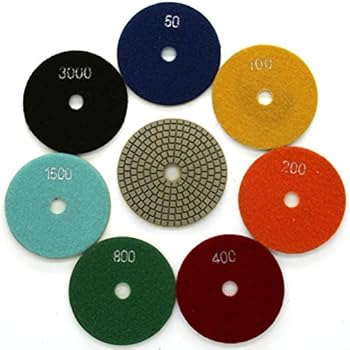 Diamond Wet 7-Step Polishing Sanding Grinding Pads 7 Pcs Set for Granite Marble Stone 4 Inch Grit 50-3000