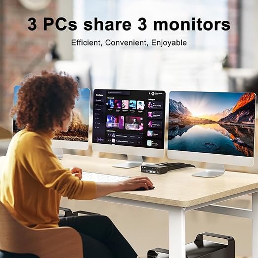 KVM Switch 3 PC 3 Monitore 8K@60Hz,MLEEDA HDMI Displayport KVM Switch Triple Monitor für 3 PC Teilen 3 Monitors und 4 USB3.0-Geräte, mit 12V DC Netzteil,Verdrahtet Fernbedienung und 3 USB-Kabel thumbnail 2