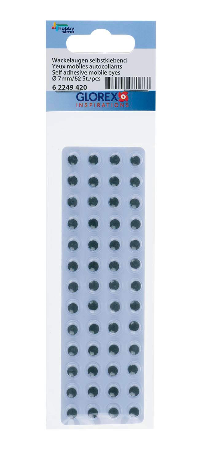 Glorex 6 2249 420 - Wiggly Eyes Round Self-Adhesive Approx. 7 mm Size 48 Pieces Ideal for Crafting Figures, People and Animals, Popular with Children