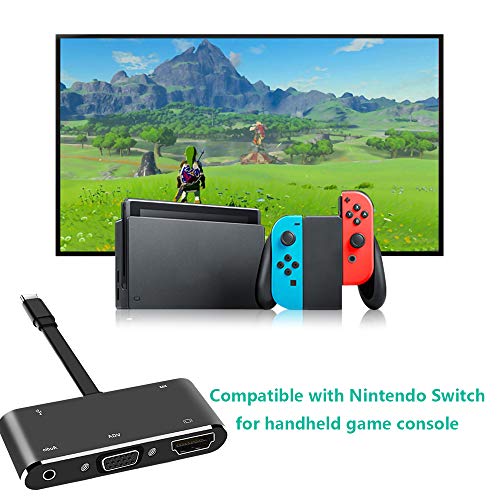 INTSUN USB-C to 4K HDMI Hub Adapter, USB Type C to VGA with USB 3.0, Type C to Audio with USB-C Charging Port for Smartphone Computer Game Play USB-C Devices Output to Display & Audio