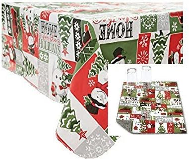 Snowman Sentiment Christmas PEVA Vinyl Tablecloth Flannel Backed (52 x 90 Rectangle)