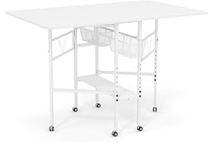 CRAFTEASE Home Hobby Cutting Table 59" W x 36" D, Height Adjustable CraftTable with 2 Drawers and Storage Shelf, Folding SewingTable Mobile Standing Table for Home Office Studio