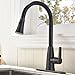 [Upgraded Version]Friho Antique Brass High Arch Single Lever Pull Down Black Oil Rubbed Bronze Pull Out Spray Kitchen Sink Faucet, ORB Kitchen Faucets With Sprayer and Escutcheon