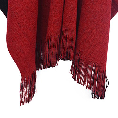 Salute Women Winter Knitted Cashmere Poncho Capes Shawl Cardigans Sweater Coat (Black)