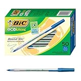 BIC Ecolutions Round Stic Ballpoint Pen, Medium Point (1.0mm), Blue, 50-Count