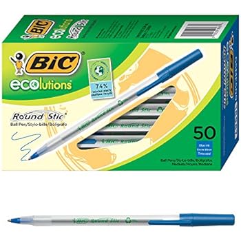 BIC Ecolutions Round Stic Ballpoint Pen, Medium Point (1.0mm), Blue, 50-Count