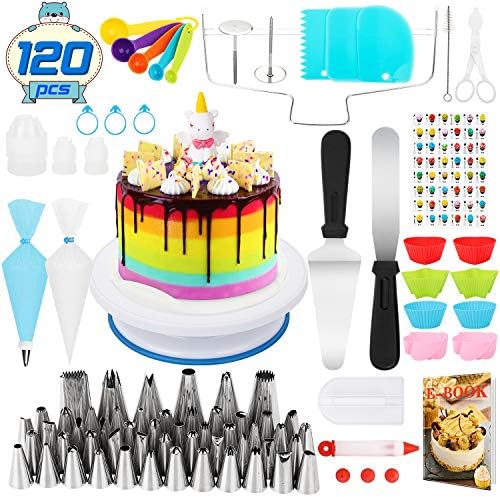 Popolic Plateau Tournant de Gâteau,Kit de Pâtisserie 120pcs Décoration Professionnel Ustensiles en Silicone, Outils Ustensiles de Pâtisserie Spatule Glaçage pour Cuisine Décoration de Gâteaux - Cuisine A Vivre Popolic Plateau Tournant de Gâteau,Kit de Pâtisserie 120pcs Décoration Professionnel Ustensiles en Silicone, Outils Ustensiles de Pâtisserie Spatule Glaçage pour Cuisine Décoration de Gâteaux
