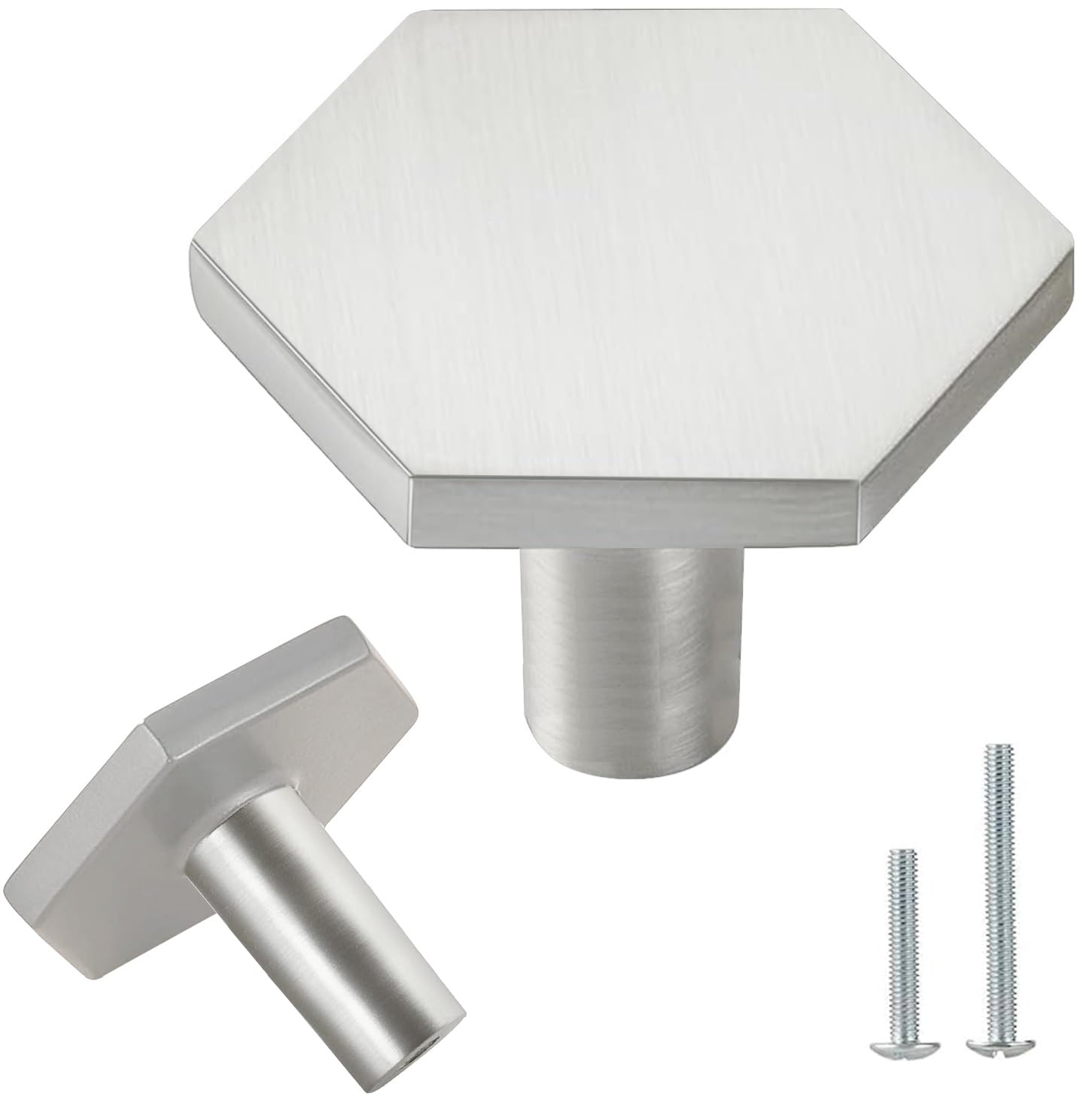 Vandicka 8 Pcs Brushed Nickel Door Knobs - Silver Cabinet Knobs and Drawer Pulls – Hexagon Door Handles for Kitchen Cupboard Dresser Wardrobe, 35 * 26 mm — image 1