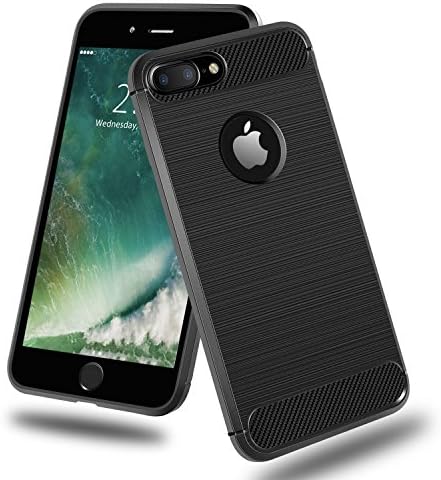 Black Case for iPhone 8 Plus, TeeTeg Apple 8 Plus Case slim, Carbon Fiber TPU Case Cover for iPhone 8 Plus with Shock-absorbing Features