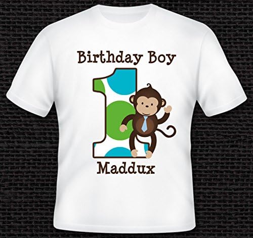 Personalized Mod Monkey Birthday Shirt - T-Shirt - TShirt - Infant Bodysuit - Tee for Boys, Girls, Kids Adults - Custom with ANY AGE or NAME by One Whimsy Chick - 100% Cotton Handmade in the USA