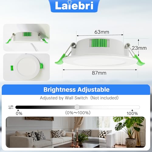 Laiebri Pack of 10 Pack Recessed LED 230 V White - Ceiling Spotlights IP44 - Recessed Ceiling Spotlights Ø68-80 mm, 2700 K/4000 K/6500K Ceiling Light LED Ceiling Light for Bathroom Kitchen