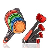 KaraMona Silicone Measuring Cups And Spoons Set Engraved Measurement 8 Pcs, Collapsible Measuring Cups Set & Measuring Spoons Set, Stackable Measuring Cups and Spoons Set