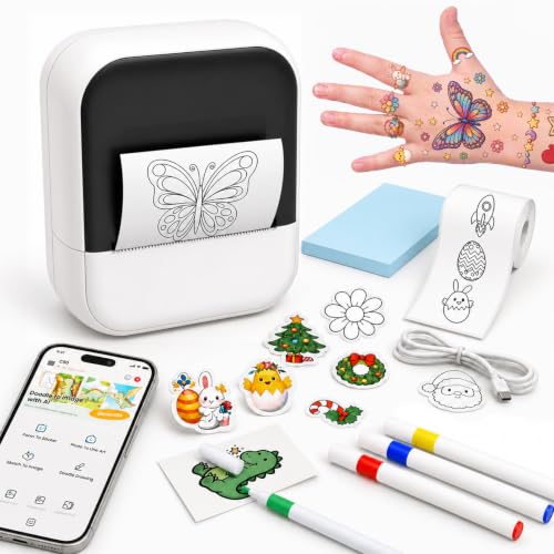MokoMorrie Temporary Tattoo Maker for Kids, Inkless Thermal Printing AI Custom Temporary Tattoos, Includes 40 Transfer Sheets & Roll, Gift for Boys & Girls Ages 5-12 (Black)