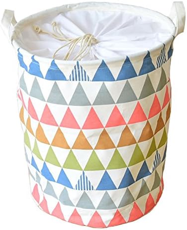 Dailydollor Colorful Fabric Foldable Round Laundry Basket Hamper Closet Storage