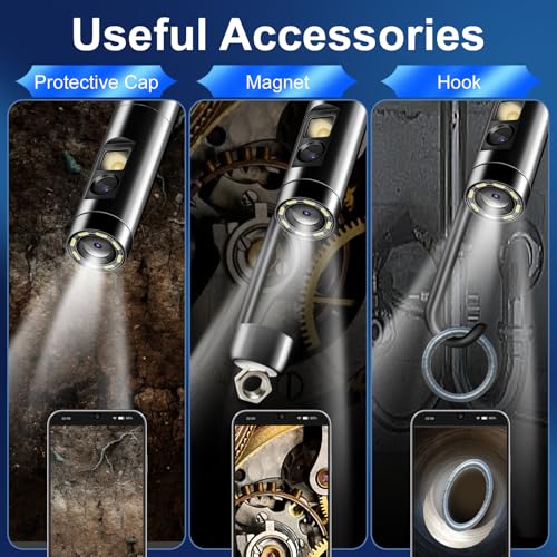 AURTEC Dual Lens Endoscope Inspection Camera, Dual HD Lens, IP68 Waterproof, 16.5FT/5M Semi-Rigid Cable, Borescope Camera with LED Lights, Compatible with Android and iOS Devices
