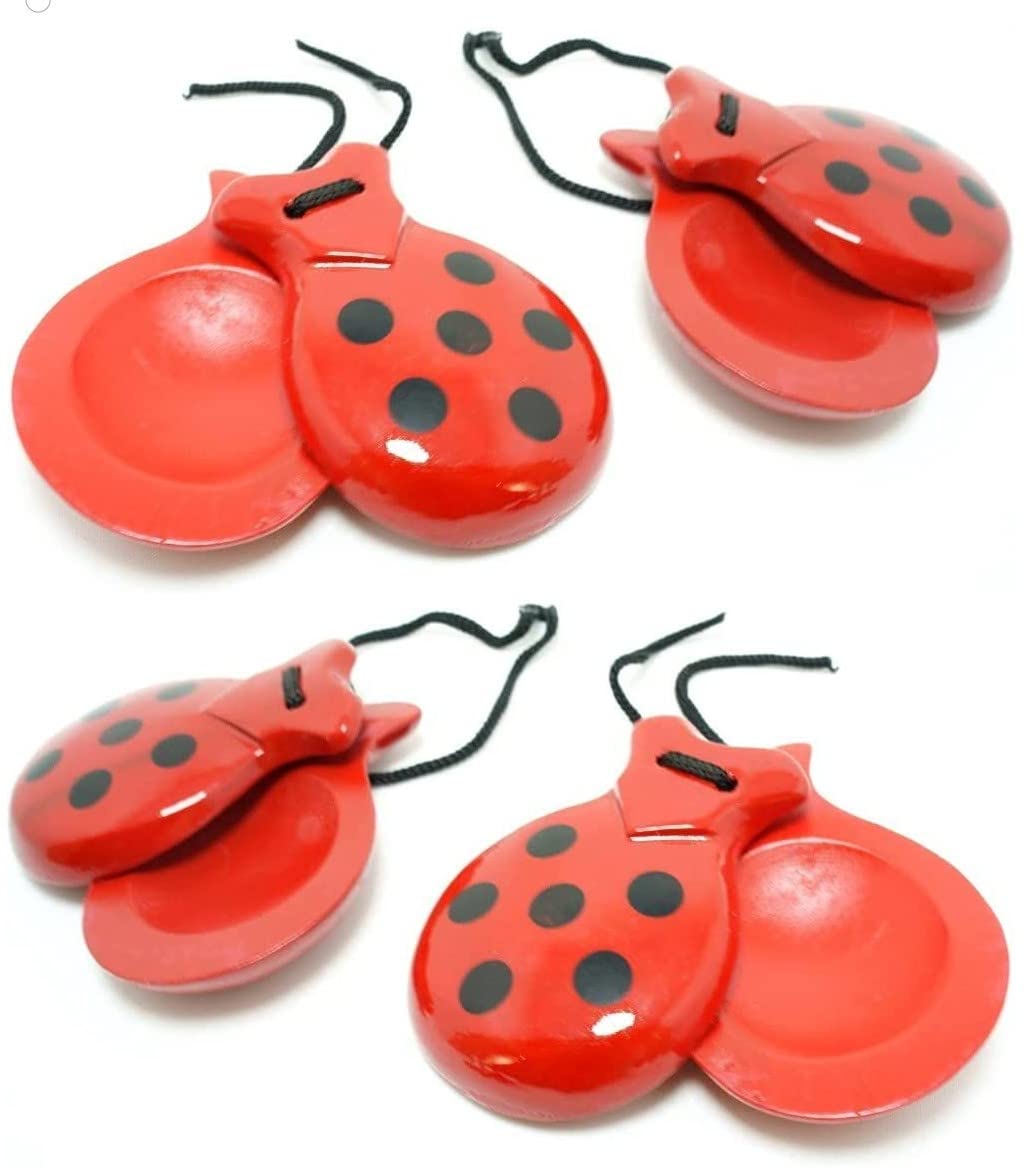 2 x castanets Traditional , Made of Spanish Red and Black Wood for Adults, for 2 People