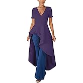 Lrady Womens V Neck Short Sleeve High Low Cocktail Party Dresses Peplum Tunic Tops Shirt Dress