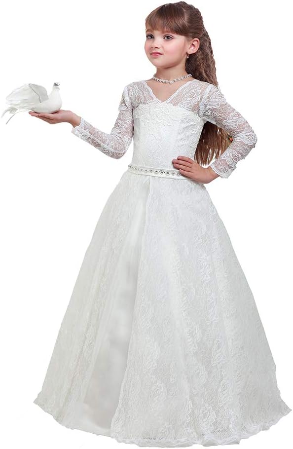 Lace Flower Girl Dress Long Tulle Party Ball Gown Prom Pageant Bridesmaid Dresses