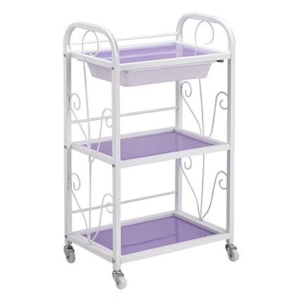 Lxla Color Blue 3 Shelves Metal Beauty Trolley White Utility