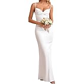 Womens Satin Elegant Weeding Guest Maxi Dress Bodycon Long Formal Cocktail Silk Dresses