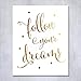 DIGIBUDDHA Follow Your Dreams Gold Foil Decor Wall Art Print Inspirational Motivational Quote Metallic Poster 8 inches x 10 inches C45