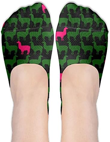 Hot Pink Llama Hide In Green Women No-Show Casual Liner Socks Non Slip Flat Boat Ankle Socks