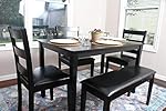 4 Person - 5 Piece Kitchen Dining Table Set - 1 Table, 3 Leather Chairs & 1 Bench Black J150232Black